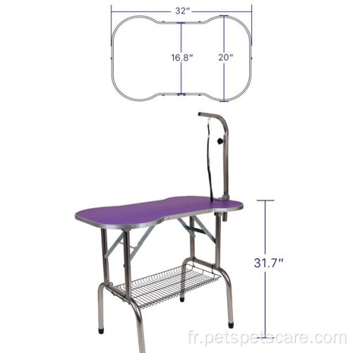 Table de toilettage pour animaux de compagnie robuste de chien violet